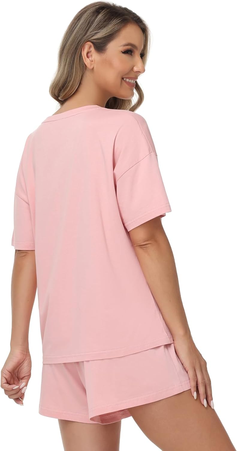 Camelia Women's 2 Piece Cotton Pajama Set - Soft Short Sleeve Top & Shorts Sleepwear Loungewear - Image 4
