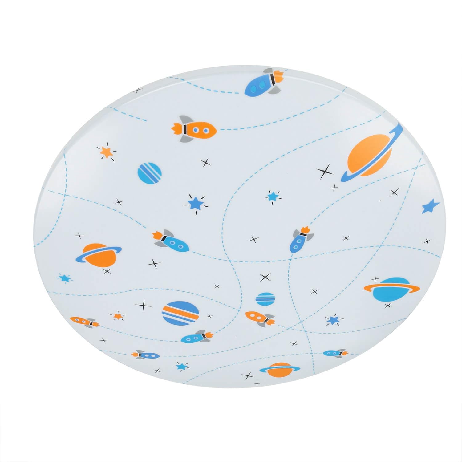 Licht-Erlebnisse LED Kinderzimmerlampe Decke IP44 D: 33,5 cm rund Weiß Bunt 4000 K 1300 lm Weltall Deckenleuchte Kinderzimmer