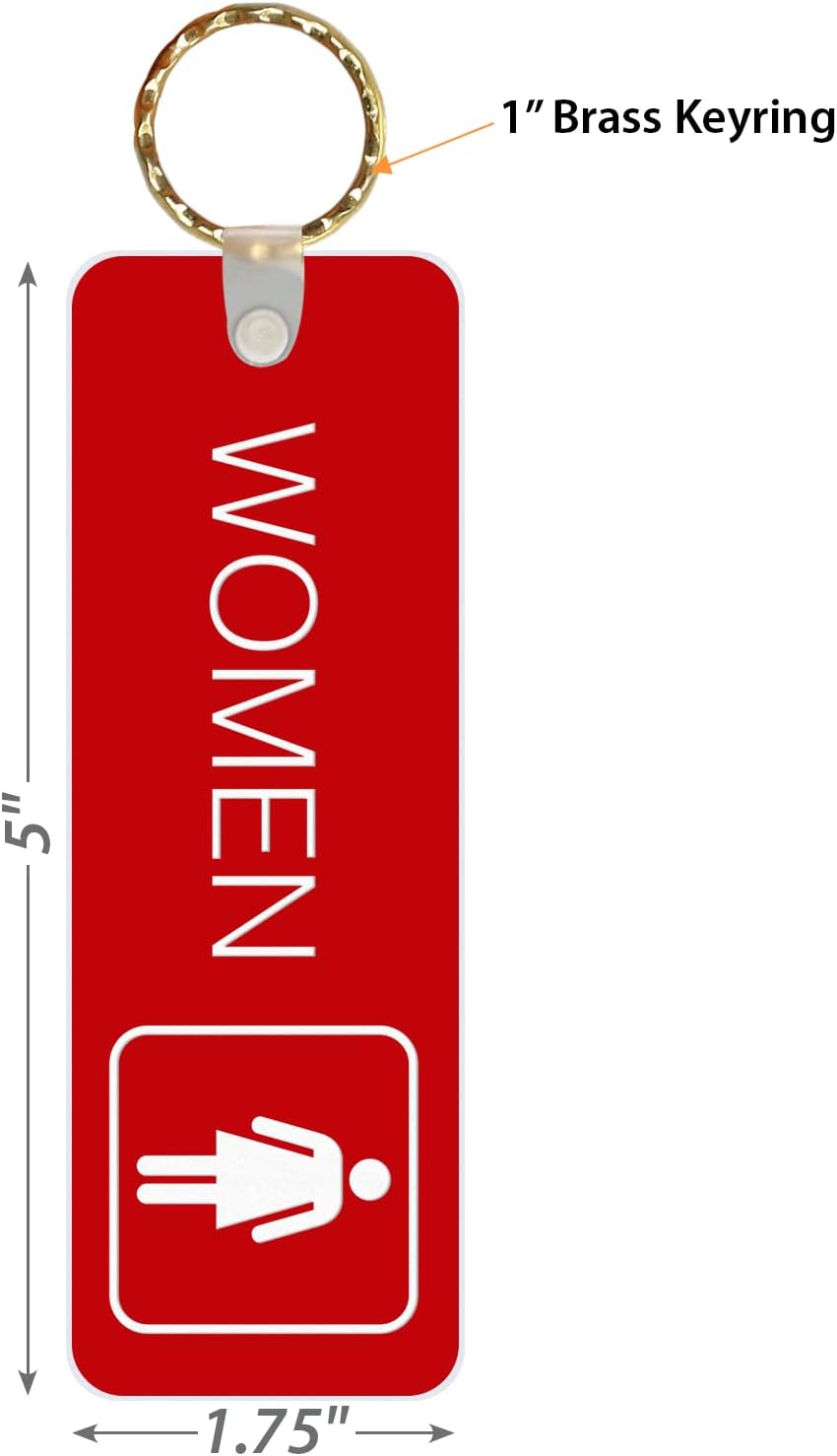 SmartSign 2- Sided Engraved Women Restroom Key Tag or Key Chains for Bathroom Door | 1.75" x 5" Red Plastic, Made in USA