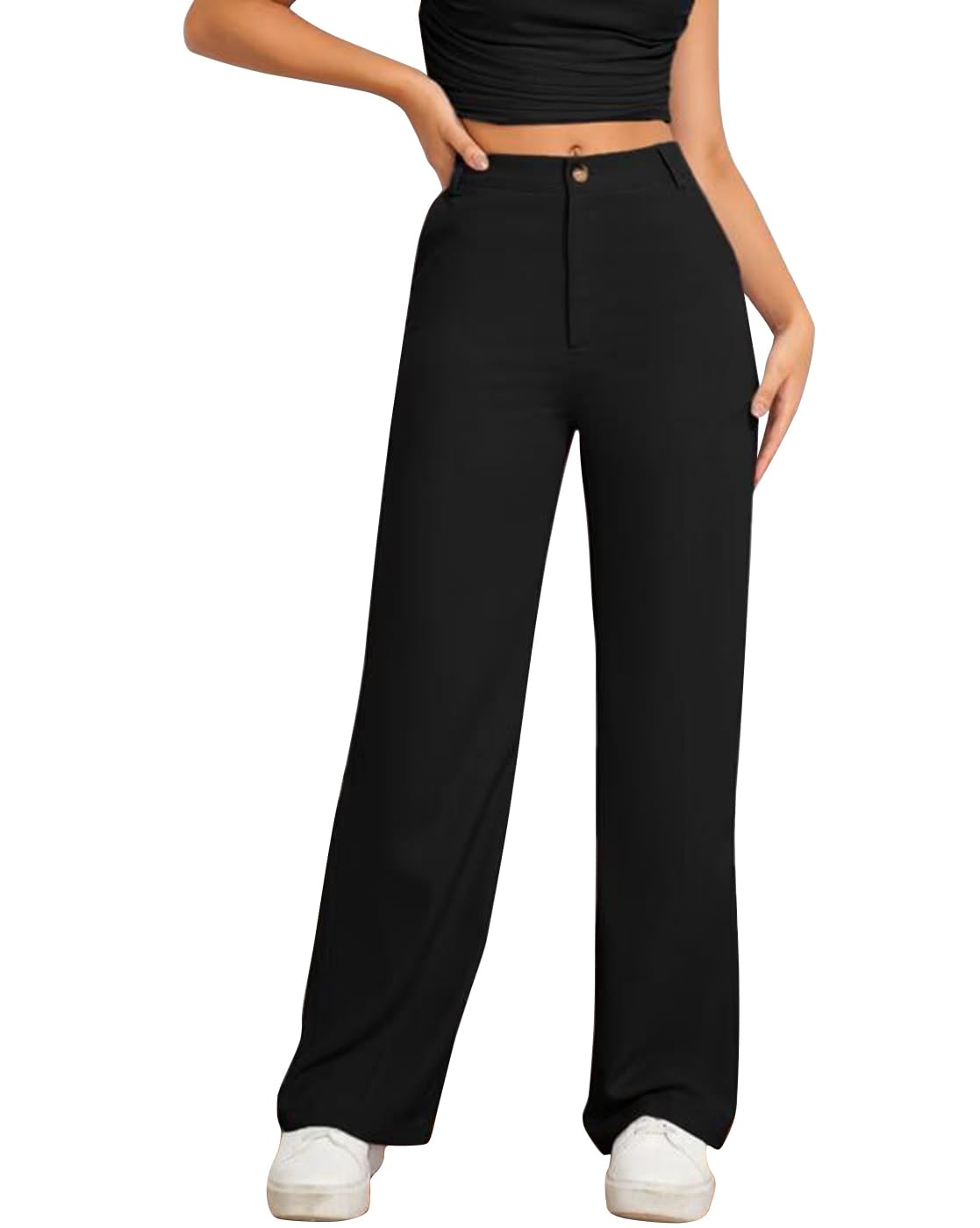 toochki Trousers for Woman Pants Women's Formal Office Korean | Black Track Pant | Straight | Cotton Spandex Stretchable Trouser | High-Waisted Bottom Wear-picture-43