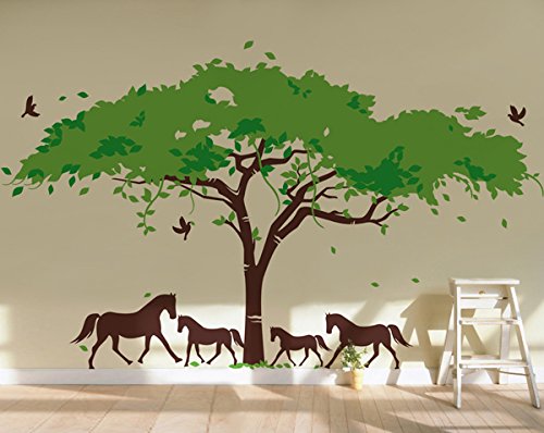Pop Decors PT-0108-Va Beautiful Wall Decal, African Tree and Horses