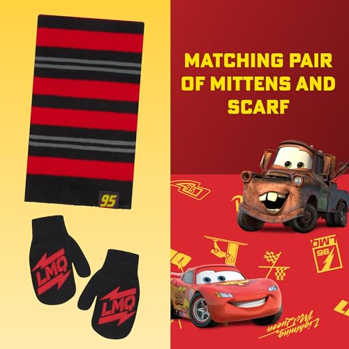 Disney Boys Toddler Winter Hat, Scarf & Mittens Set 2-4 Or Cars Lightning McQueen Hat, Scarves & Kids Gloves Sets 4-74