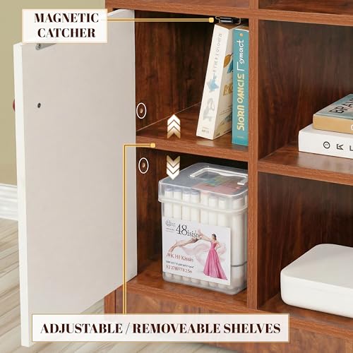 Image of ABOUT SPACE TV Unit - Engineered Wooden TV Stand with Adjustable Shelf Storage Cabinet with Door for Console, Home Theatre for Living Room - DIY Entertainment Unit for 32-50 Inch - White & Oak Red