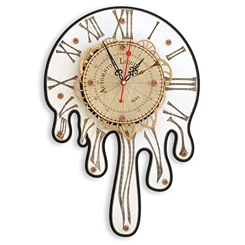 Automaton 1456 Melting Wall Clock, Handcrafted Large Clock Modern, Abstract and Unique Salvador Dali style design, Wooden Home Decor for Kitchen, Living Room and Office, Personalized Decorative Art