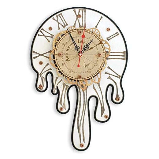 Automaton 1456 Melting Wall Clock, Handcrafted Large Clock Modern, Abstract and Unique Salvador Dali style design, Wooden Home Decor for Kitchen, Living Room and Office, Personalized Decorative Art