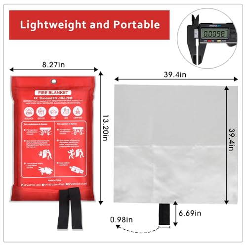 Image of 2 Pack Emergency Fire Blanket, 40 inchx40 inch Fiberglass Fire Suppression Blanket with 2 Hooks, Flame Prevention Supplies for Home Kitchen Office Car Camping Grill