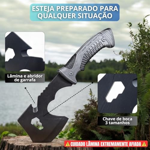 Machadinho Multifuncional + Canivete Dobrável Kit de Ferramentas de Sobrevivência Resistente, Compac