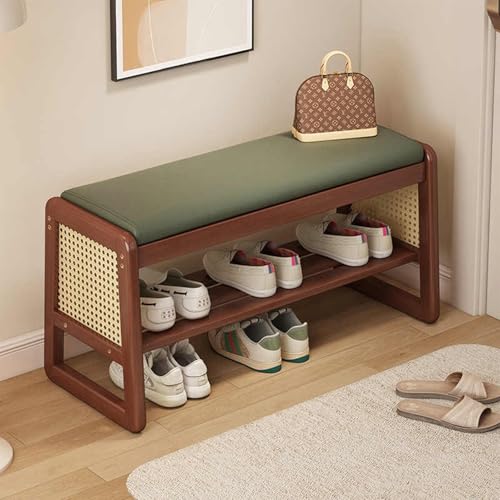 Banc à chaussures en bois massif étagère verte de salon et entrée