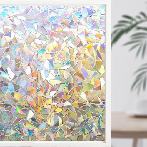 Film de fenêtre opaque, auto-adhésif, statique, pour fenêtre, 3D, arc-en-ciel, 90 x 400 cm, sans adhésif, protection solaire, anti-UV, pour bureau, cuisine, salon