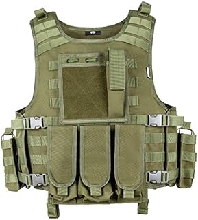 MGFLASHFORCE Tactical Airsoft Vest Adjustable Modular Paintball Vest (Green)