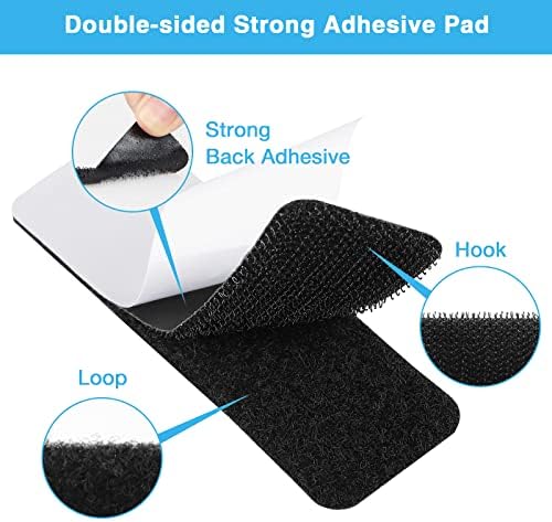 HOMMAND Double Sided Hook and Loop Pads, 24 Pcs Hook and Loop Tape Self Adhesive Heavy Duty Sticky Pads, Extra Strong Fastening Tape Hook and Loop Fastener, Rectangle/Squares/Round (Black)