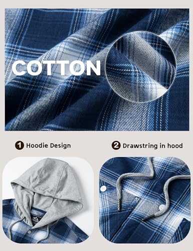 Image of MAGCOMSEN Men's Plaid Hooded Jacket Flannel Shirts Long Sleeve 4 Pockets Casual Button Down Shirts