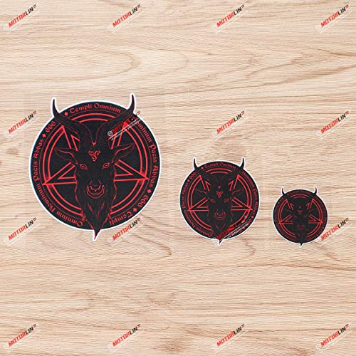Pentagram Baphomet Devil Satanic Goat Vinyl Decal Sticker - Set of 3 Glossy, 5.1cm, 7.6cm, 12.7cm, Red