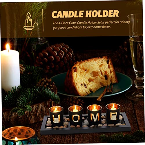 Yardenfun 1 Set Home Candlestick Ornament Letter Decor Tabletop Decor Wood Pillar Candle Holders Terrarium Decorations Black Candles Candlestick Holder Crystal Candle Glass Wooden Tray