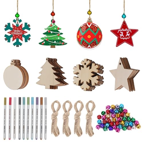 Fairblo 40 Stück Weihnachtsdeko Anhänger Holz Christbaumschmuck Holz...