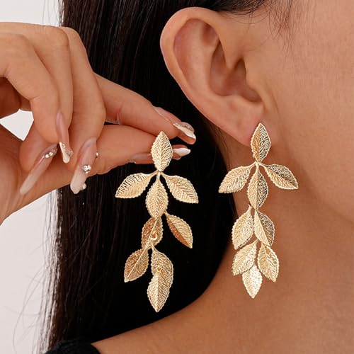 Gold Leaf Earrings Long Dangling Earrings for Women Gold Dangle Earrings for Women Trendy Earrings Summer Leaf Jewelry2