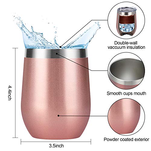 6 Pack Stainless Steel Wine Tumblers, 12Oz Insulated Wine Tumbler, Double Wall Insulated Wine Glass, Stainless Steel Stemless Wine Cups With Lids For Coffee, Wine, Cocktails, Champaign, Rose Gold… #TOP6