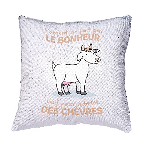 Coussin paillettes bleu chèvre housse sequin mignon avec message texte - 4