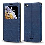 Shantime Sichtfenster-Lederhülle Kompatibel mit Wiko Highway Pure 4G, Elegantes Design mit Klarsichtanzeige, Unsichtbarem Magnetverschluss & Kartenfach(Blau)
