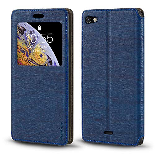 Shantime Sichtfenster-Lederhülle Kompatibel mit Wiko Highway Pure 4G, Elegantes Design mit Klarsichtanzeige, Unsichtbarem Magnetverschluss & Kartenfach(Blau)