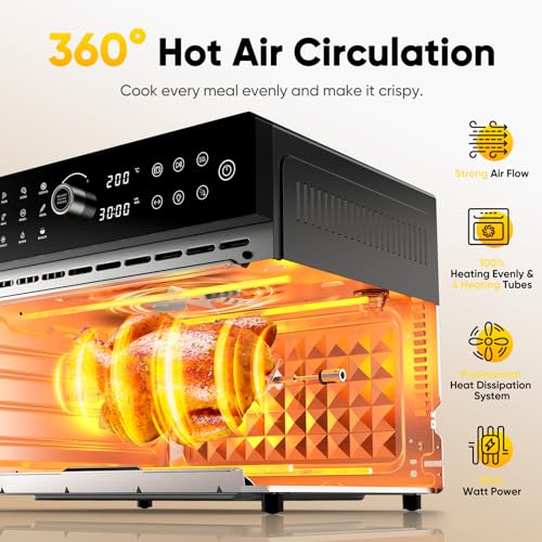 30L Heißluftfritteuse XXL Minibackofen mit LED-Touchscreen, Minibackofen mit Umluft mit 20 Programmen und Zwei Kochmodi, 1800W Heissluftfritteuse Air Fryer Oven ohne Öl, 8h Timer, Rezeptbuch,7 Anhänge – Bild 3