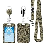 Lanyard ID Badge Holder Camouflage Camo Breakaway Heavy Duty Badge Reel Retractable Reel Detachable Carabiner Keychain Cruise Key Card Hotel Women Students Teachers Nurse Office Work School ID