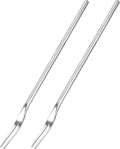 uxcell Tenedores de fruta de acero inoxidable de 2 piezas, tenedores de degustación de frutas de ensalada de 8.66 pulgadas, tenedores de postre para