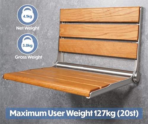 Asiento de ducha plegable de madera de roble Aidapt para pared 6