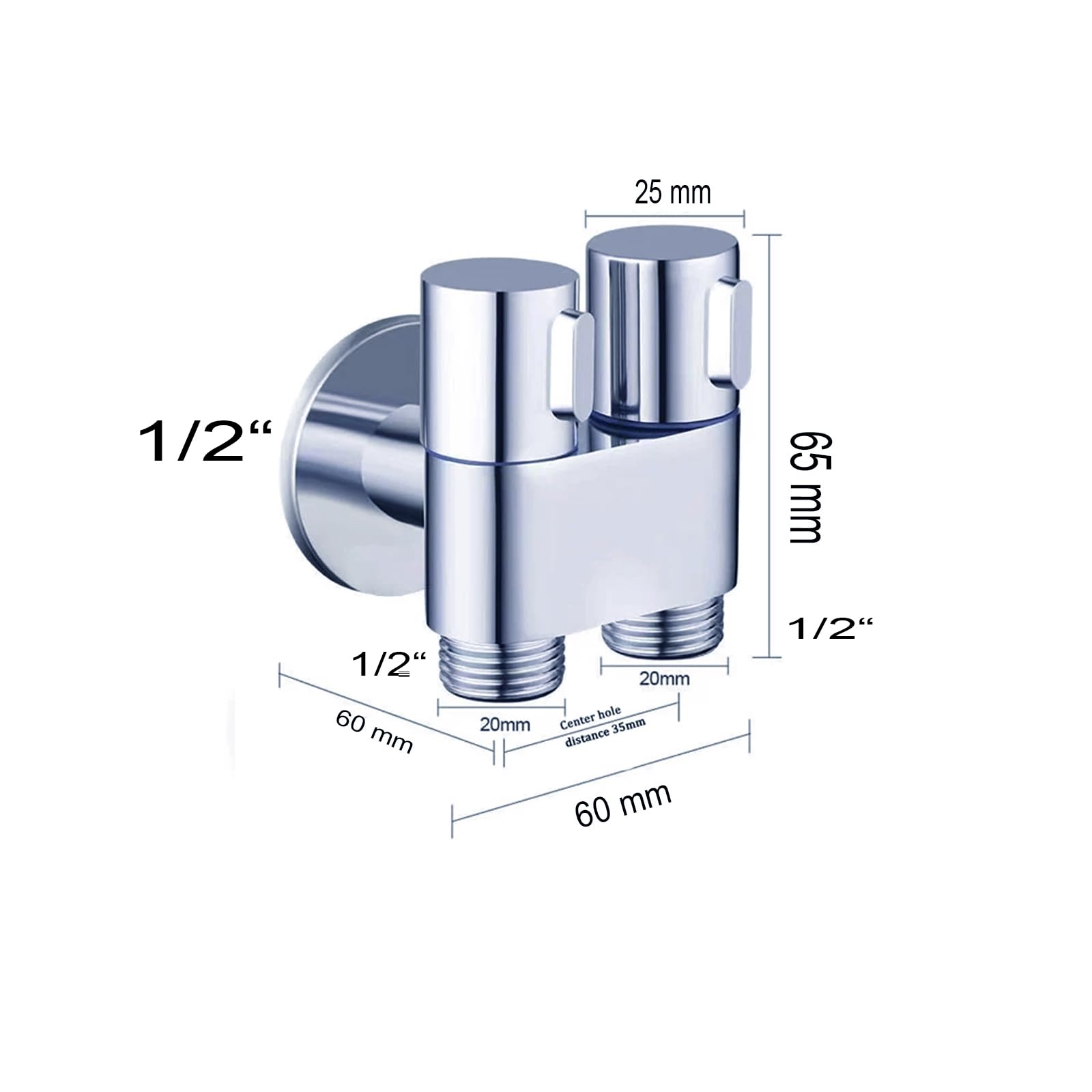 Vanne équerre double en laiton pour lavabo - Valve de régulation de 1,27 cm - Raccordement à l'eau