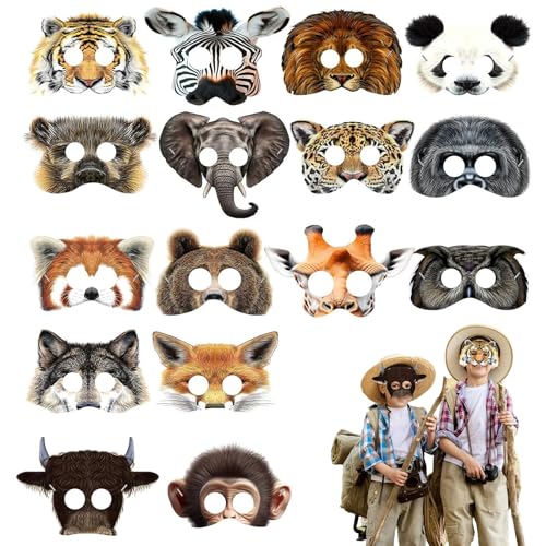 Máscaras de animais para crianças fantasias festa infantil 16 unidades tamanhos variados cores sortidas para aniversários, aula, carnaval ou jogos de roleplay