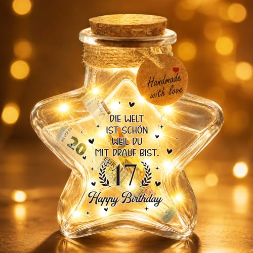 Giftota 17 Geburtstag Mädchen Junge LED Flaschenlicht Sternform mit Korken Geldgeschenke Geburtstag 17 Coole Geburtstag Tischdeko Geschenkideen Geburtstagsgeschenk für Tochter Sohn Schwester