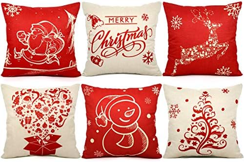 HINZER 6 PCS Christmas Pillow Covers 18 X 18 inch Christmas Decorations Christmas Throw Pillow Covers Decorative Throw Pillow Cases Cushion Covers for Holiday Indoor Home Décor Sofa Living Room Cars