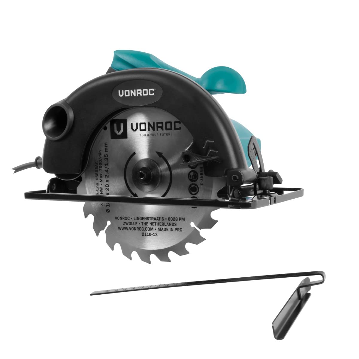 VONROC Piła Tarczowa 1200W – 5500 obr/min, 185mm, Cięcie Proste i Ukośne w Drewnie do 65mm, Prowadnica Równoległa, Brzeszczot 24T – Zestaw z Torbą na Narzędzia