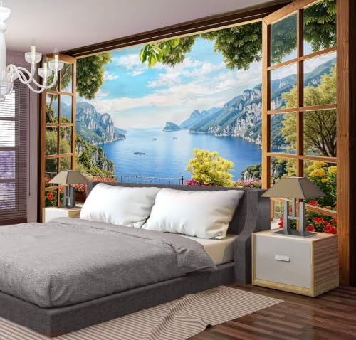 Tapiz decorativo de pared grande de 200x150cm con paisaje mediterráneo azul para el hogar