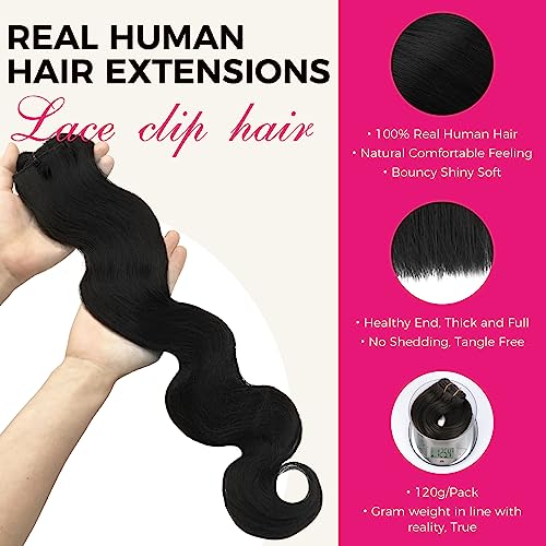 Lashey Body Wave Clip in Hair Extensions for Black Women, 20 Inch 7pcs 120g Natural Black Remy Human Hair Extensions Thick Hair with Lace Weft Clip Ins by Lashey - Image 3