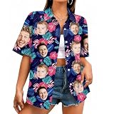 Custom Hawaiian Shirt with Face for Men, Unisex Tropical Beach Shirts Personalized Casual Funny Hawaii Button Down Shirts (Purple-W)