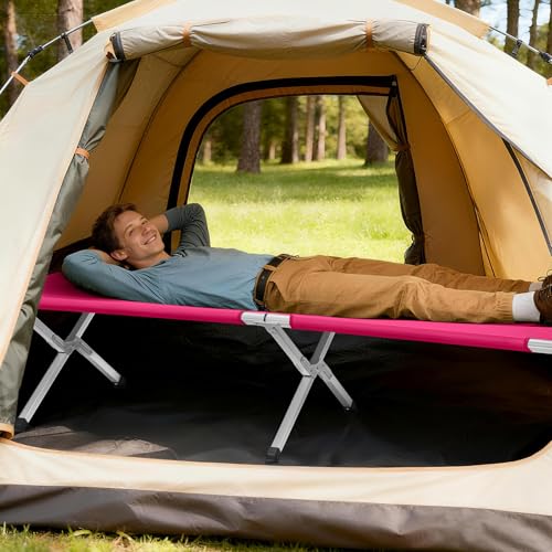 Image of Portable Folding Camping Cot,Lightweight Camping Cots for Adults,Folding Tent Camp Cot Bed,Indoor Outdoor Travel Sleeping Cots,with Carrying Bag,for Patio Hiking Picnic Beach Fishing (Army Pink)