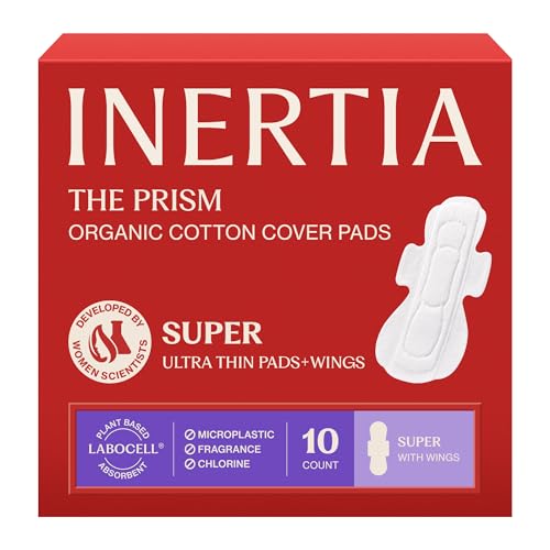 INERTIA The Prism Super – Truly Organic Ultra Thin & Leak-Proof Organic Cotton Korean Pads with Wings | Heavy Absorbency | Hypoallergenic, Super Absorbent, Chlorine-Free & Fragrance-Free (10 Count)