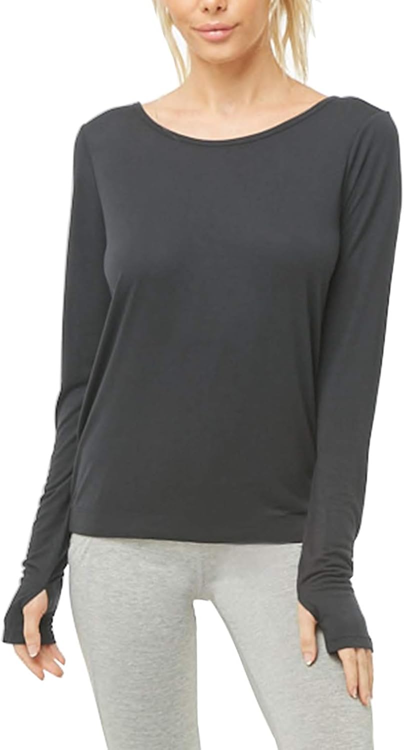 Muzniuer Women's Long Sleeve Open Back Workout Shirts Loose Backless Yoga Shirts Thumb Hole Shirts - Image 4