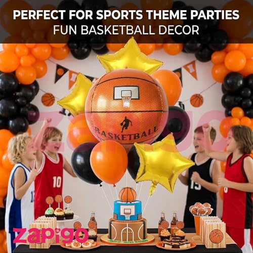 Image of Balloonistics Basketball Theme Happy Birthday Balloon Bouquet Pack Of 5
