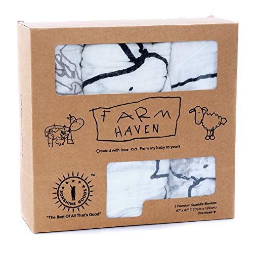 Sonshine Goods- Swaddle Baby Blanket, 100% Cotton Muslin, Large 47 X 47 inch, Unique Design, Neutral Unisex Infant Toddler Gifts, GIVE Back with Every Purchase, Farm Animals