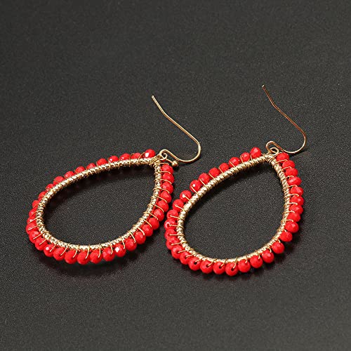 Bohemian Boho Beaded Teardrop Dangle Drop Earrings Hollow Sparkly Crystal Gold Wire Wrapped Crystal Earrings for Women Statement Jewelry2