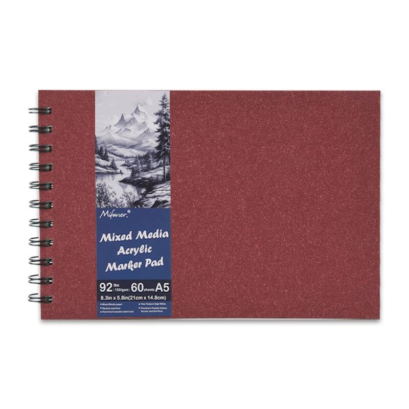 Carnet de croquis sans acide haut de gamme, livre de dessin rigide rouge vin 14,7x21,1 cm