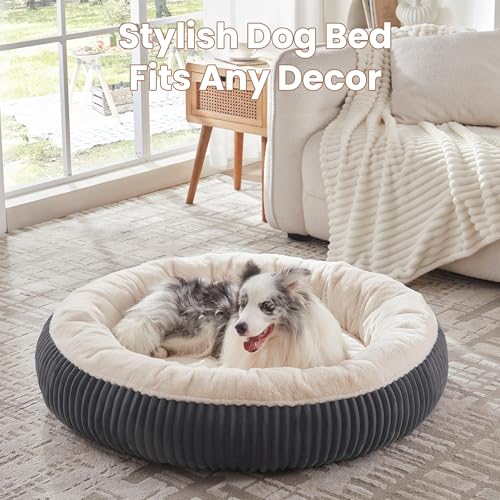 Image of 45 inches Donut Dog Bed for Extra Large Dogs,Calming Round Pet Bed with Removable Cover, Washable Milk Plush Faux Fur, Fits Pets up to 100 lbs(Charcoal,XL)