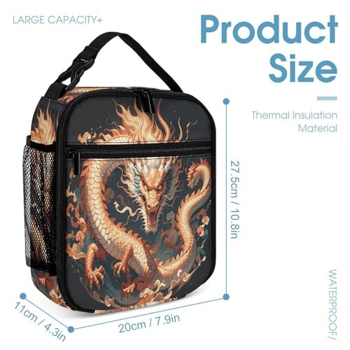 3Pcs Backpack Sets Chinese Dragon Print Travel Daypack 3 in 1 Lightweight Backpack Set with Lunch Bag And Cosmetic Bag4