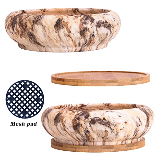 Miniatura 4 de Maceta Grande Para Plantas Suculentas, Recipiente Redondo Para Plantas De Flores De Cactus Con Bandeja De Drenaje Maceta De Bonsái De Mármol Poco Profunda