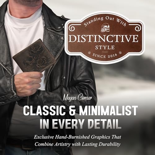 Leather skull wallet, bifold handmade skull art wallet, leather gift ideas for him, ID card minimalist wallet2