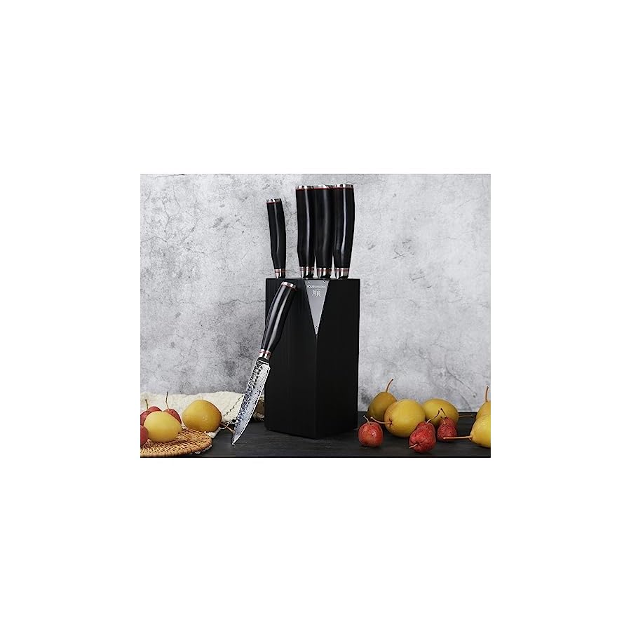 YOUSUNLONG-Knife-Block-Sets-5pcs-Kitchen-Knives-Set-with-Natural-Fraxinus-Americana-Holder-Japanese-Hammered-Damascus-Steel-Blade-Natural-Ebony-Handle-with-Gift-Box YOUSUNLONG Knife Block Sets - 5pcs Kitchen Knives Set with Natural Fraxinus Americana Holder - Japanese Hammered Damascus Steel Blade - Natural Ebony Handle with Gift Box