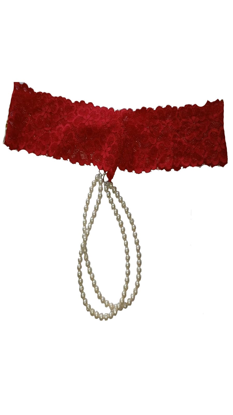 Red Lace Pearl Bejewelled Tstring Thong Cstring Comfortable Sexy Underwear Honeymoon Pantie for Hot Women-image-6