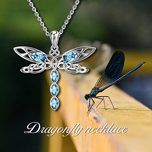 Toupop KYX0288 Dragonfly Necklace For Women S925 Sterling Silver Celtic Dragonfly Pendant With 5 Blue Marquise Crystal Jewelry Gifts thumb #1